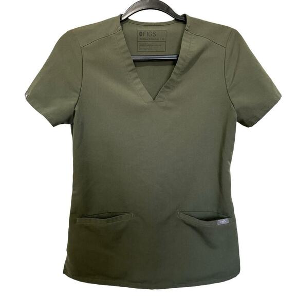 Figs Casma Three Pocket Scrub Top V Neck Classic Fit Olive Green Size XS - Picture 1 of 6